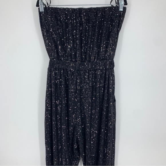 city chic womens one size jumpsuit strapless sequins pockets black joggers - Picture 10 of 12